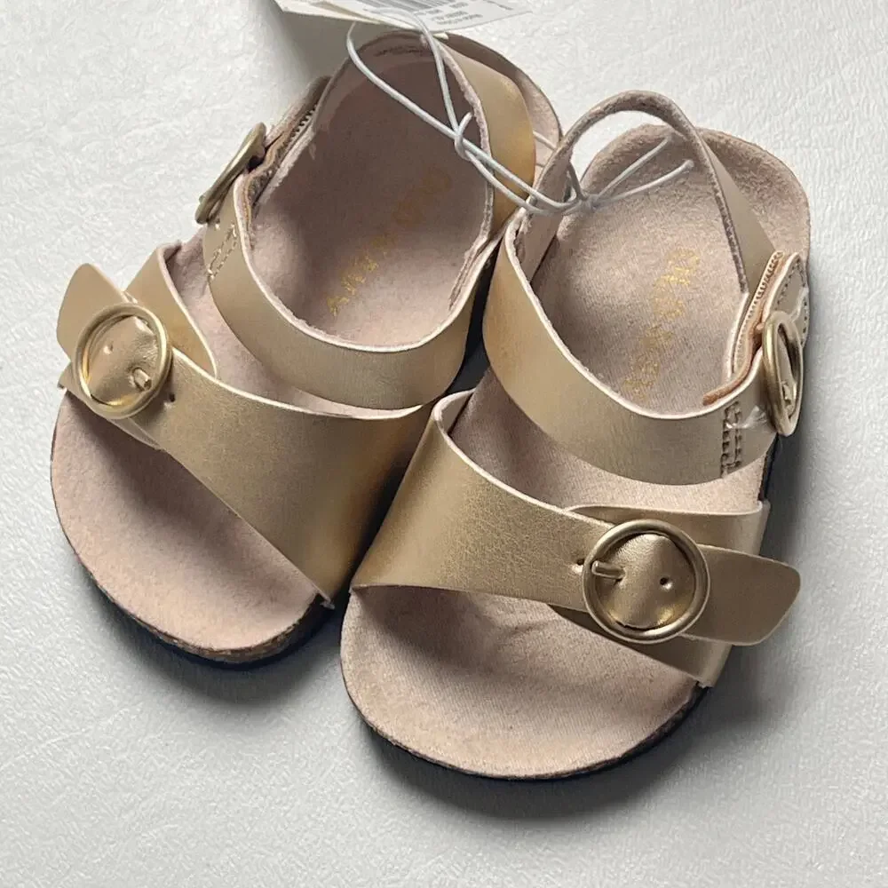 Old Navy Faux Leather Baby GOLD Double Strap Buckle Sandals Sz 3-6M